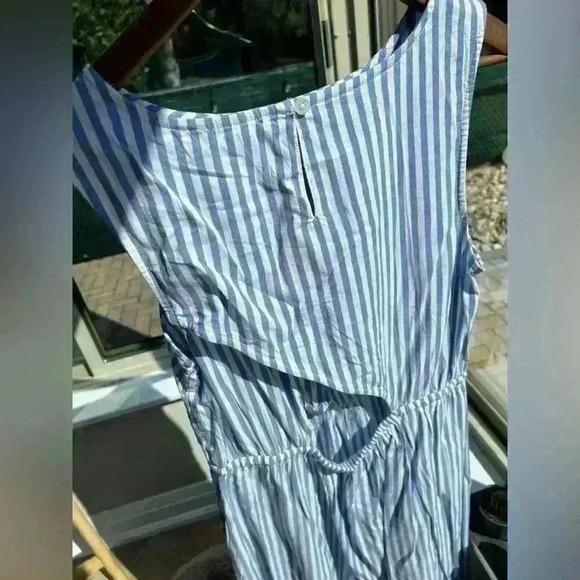 Beach Lunch Lounge Striped Midi Dress Small White & Blue Euro Summer Small - Picture 7 of 9